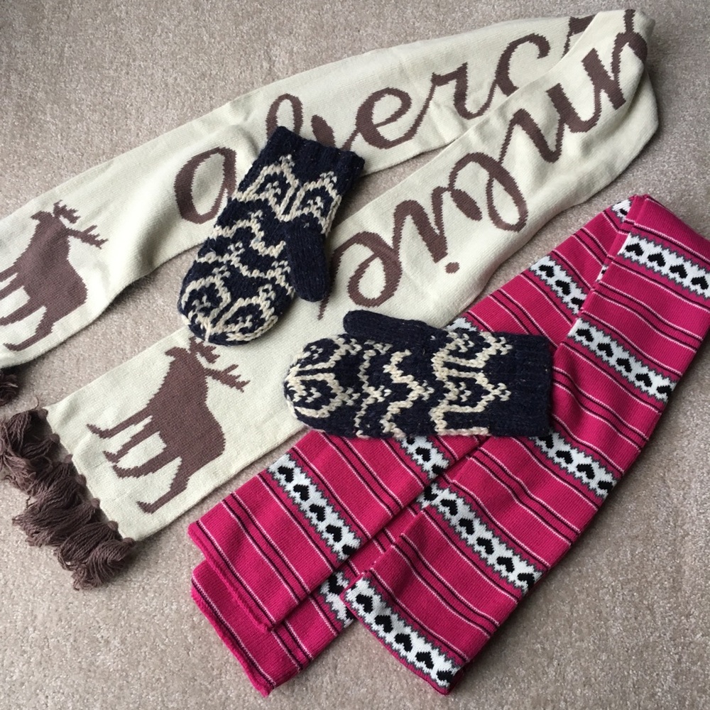 Abercrombie scarf and Hollister scarf and mittens